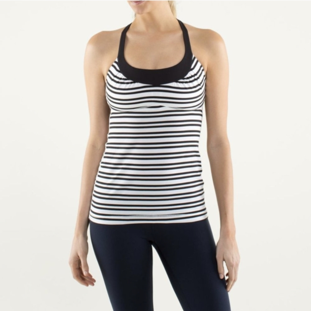 LULULEMON Scoop‎ Me Up Tank II Twin Stripe Black And White Size 6